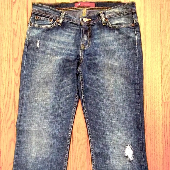 SUPER LOW RISE EXPRESS DENIM JEANS SLIM FIT FLARE LEGS  DISTRESSED  8 LONG  NEW - Picture 7 of 11